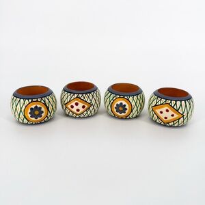 Handpainted Bohemian Folk Art Style Wooden Napkin Rings Set of 4